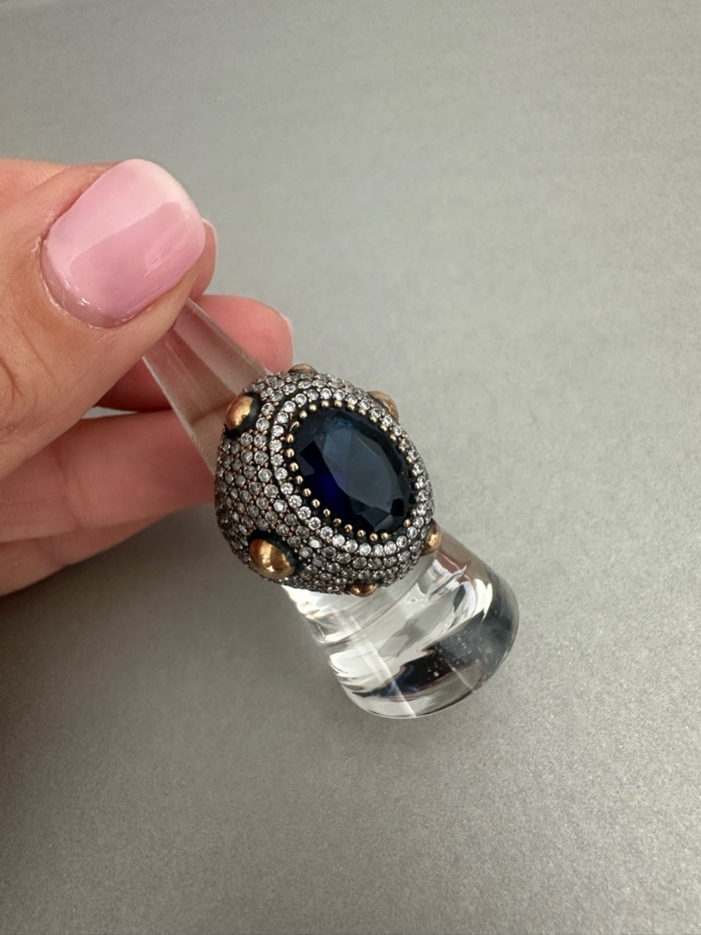 Sterling Silver Navy Crystal Dome Statement Ring